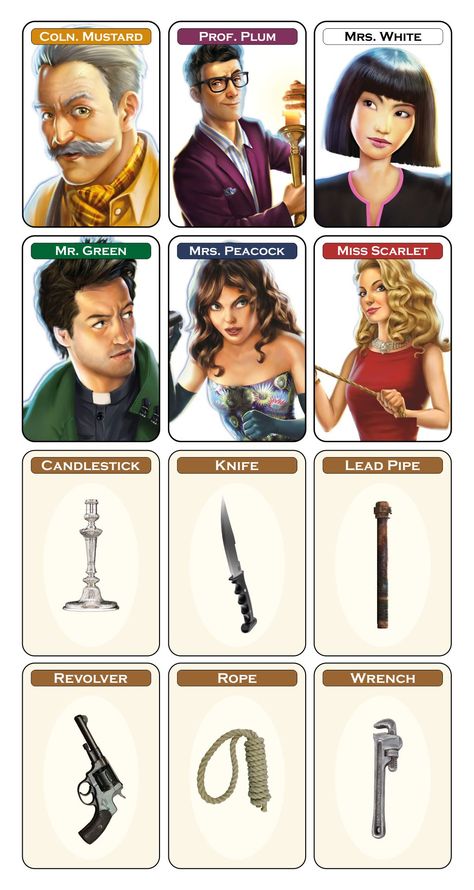 Clue Bored Game, Clue Game Character Cards, Clue Game Board Free Printable, Clue Character Cards, Clue Board Game Characters, Clue Board Game Costumes, Cluedo Board Game, Clue Sheets Free Printable, Live Clue Game