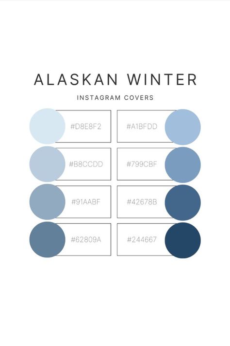 Color palette for Instagram cover; blue color palette; best color palette for winter; blue color palette for posting on social media--Instagram, Facebook, TikTok; with hex number codes Color Pallete Number, Color Palette Aesthetic Blue, Pastel Blue Shades Colour Palettes, Dusty Blue Hex Code, Blue Hex Codes Aesthetic, Winter Color Palette With Hex Codes, Blue Color Pallete Hex Code, Navy Hex Code, Bluish Gray Color Palette