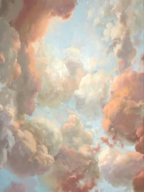 Angelcore Aesthetic, Rococo Art, Angel Core, Ceiling Murals, Cotton Candy Sky, Angel Aesthetic, Cloud Painting, Greek Art, Ethereal Art