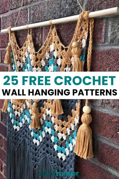 Do you ever look at your walls and think, “Hmm, what’s missing?” A beautiful crochet wall hanging may be just what you need. From large, boho tapestries to simple, modern pieces, this post includes an amazing array of free crochet wall hanging patterns. Crochet Home Wall Hanging, Tapestry Crochet Patterns Wall Hangings, Modern Crochet Wall Hanging, Crochet Like Macrame, Beach Crochet Wall Hanging, Crochet Wall Hanging Patterns Free, Crochet Boho Decor Free Pattern, Knit Wall Hanging Pattern Free, Large Crochet Wall Hanging