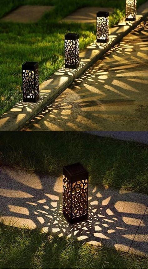 Very pretty lamps ideas Garden Lighting Design, Gate Lights, نباتات منزلية, Solar Lanterns, Outdoor Gardens Design, Solar Garden, Solar Lights Garden, Landscape Lighting, Backyard Landscaping Designs