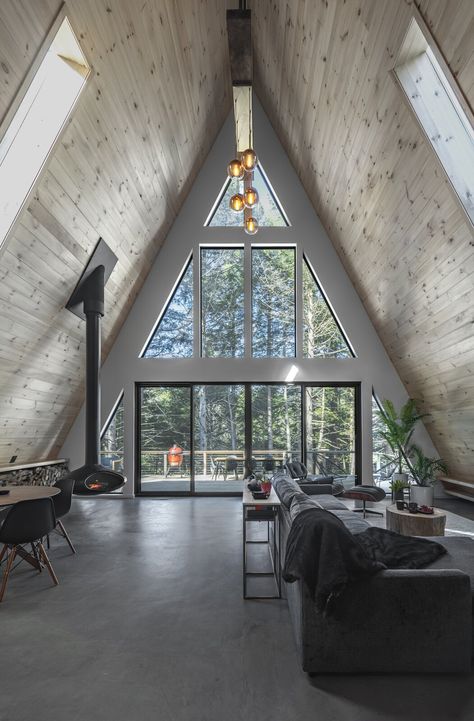 Photo 9 of 15 in A Family’s Matte Black A-Frame Becomes More Than a Weekend Getaway - Dwell A Frame House Interior, Loft Houses, A-frame Interior, A Frame Cabin Plans, Frame House Plans, A Frame Cabins, A Frame House Plans, Frame Cabin, A Frame Cabin