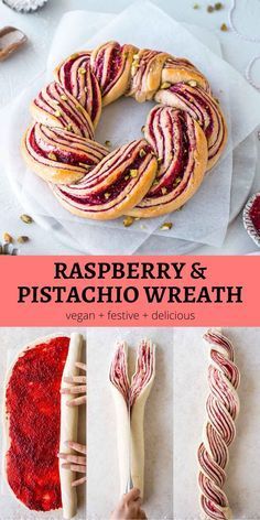 Raspberry and pistachio wreath recipe perfect for Christmas and gifting to loved ones! Easy to make, impressive and delicious. Raspberry And Pistachio, Wreath Recipe, Pembuat Roti, In Front Of House, Christmas Cooking, Front Of House, Holiday Food, Holiday Baking, Christmas Baking