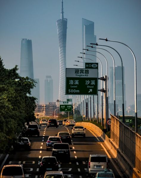 😍#Guangzhou is all within sight! The #CantonTower soared into the clouds, while others many miles away looked almost as if they were mirages. 🌆 Comment down below how many high-rises you can see from this photo. #VisitGuangzhou 📸IG/from2046 Canton Tower, Study In China, China City, Beautiful Roads, Travel Log, Round The World, China Travel, City Aesthetic, Beautiful Places To Travel