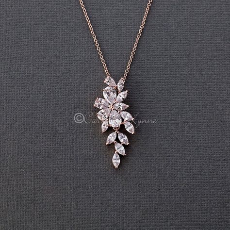 Marquise Flower Vine CZ Pendant Necklace - Cassandra Lynne Unique Pendants For Women, Wedding Jewelry With Large Flower Pendant, Small Diamond Pendant, Bridal Accessories Headpieces, Gold Bridal Hair Accessories, Marquise Pendant, Bridal Pendant, Neck Pieces Jewelry, Feminine Necklace