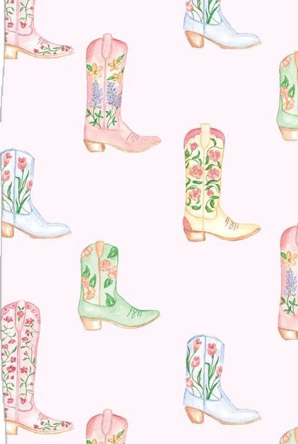 Pink Cowgirl Iphone Wallpaper, Pink Western Wallpapers, Watercolor Cowgirl Boots, Pink Cowgirl Boots Wallpaper, Free People Aesthetic Wallpaper, Pastel Country Aesthetic, Disco Cowgirl Background, Cowboy Boots Aesthetic Wallpaper, Western Prints Pattern