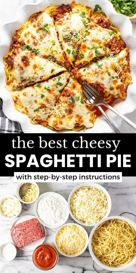 Spaghetti Pot Pie, Spaghetti Pie With Cottage Cheese, Easy Spaghetti Pie, Spaghetti Pie Recipe Easy Cottage Cheese, Pasta Pie Recipe, Spaghetti Pie With Ricotta, Spaghetti Pie Recipe Easy, Spaghetti Pie Recipe, Layered Lasagna