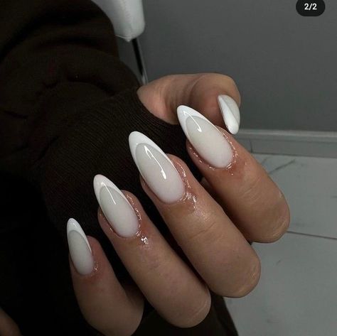 Oreo Ice Cream Sandwich, White Almond Nails, White Gel Nails, Oreo Ice Cream, Wow Nails, Sassy Nails, Pointed Nails, Almond Acrylic Nails, Cream Sandwich