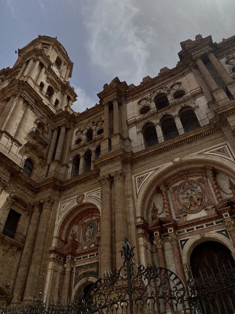 an aesthteic picture of spanish church located in malaga. Spanish Gothic Aesthetic, Spanish Architecture Aesthetic, Spain Royalty Aesthetic, Spanish Town Aesthetic, Spain History Aesthetic, Medieval Spain Aesthetic, Spain Vibes, Spanish Gothic, Harry Potter Locations