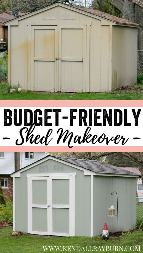 Budget-Friendly Shed Makeover | See how we transformed our shed on a budget! #AD #RoofedItMyself Lawnmower Shed, Shed Conversion Ideas, Woodworking Shed, Rustic Outdoor Decor, Shed Makeover, She Shed Ideas, We Shed, Backyard Shed, Outdoor Sheds