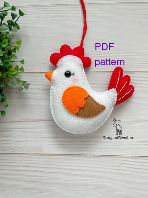 Felt Easter Hen pdf pattern Easter ornaments pattern Hen ornament pdf Easter chicken pattern Felt Chickens Pattern, Easter Chicken Craft, Felt Chicken Pattern, Hen Template, Chicken Sewing Pattern, Felt Chicken, Felt Easter Crafts, Sewing Pdf Pattern, Felt And Embroidery