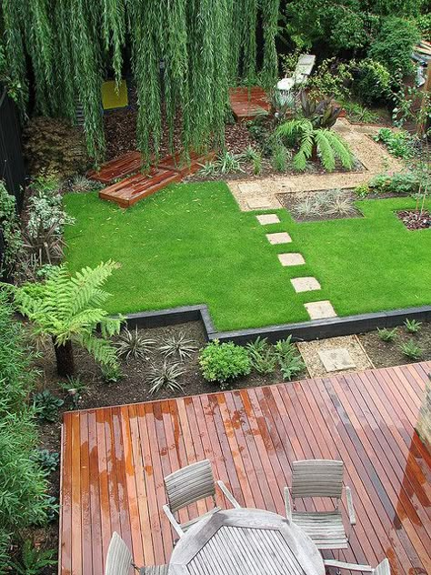 Straight angles for a modern look. Companion Plants, Backyard Gardening, Family Garden, Gardening Flowers, Garden Spaces, Back Garden, Green Grass, Backyards, Modern Garden