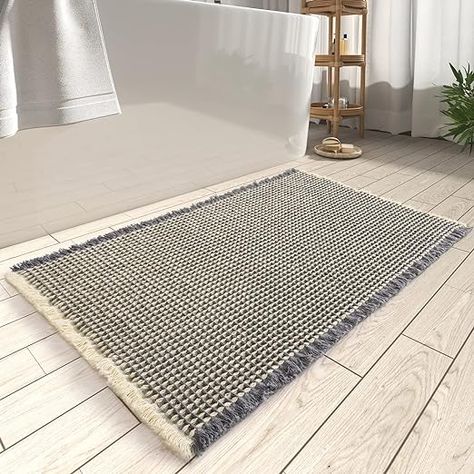 Amazon.com: AMOAMI Upgraded Waffle Bath Mat, Super Absorbent Non Slip Bath Mats for Bathroom Floor, Machine Washable Bathroom Rugs with Tassels, Rubber Backed Bathroom Mats, Ultra Soft, 18" x 30" : Home & Kitchen Bath Matts, Boho Bath Mat, Floor Machine, Washable Bathroom Rugs, Hot Melt Adhesive, Bathroom Floor Mat, Bathroom Floor, Bathroom Style, Bathroom Mats