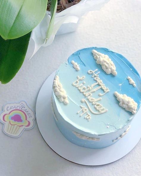 Minimalist Birthday Cake, Birthday Cake Simple, Small Birthday Cake, Blue Birthday Cakes, Airplane Cake, Small Birthday Cakes, Minimalist Birthday, Cloud Cake, Cake Cafe