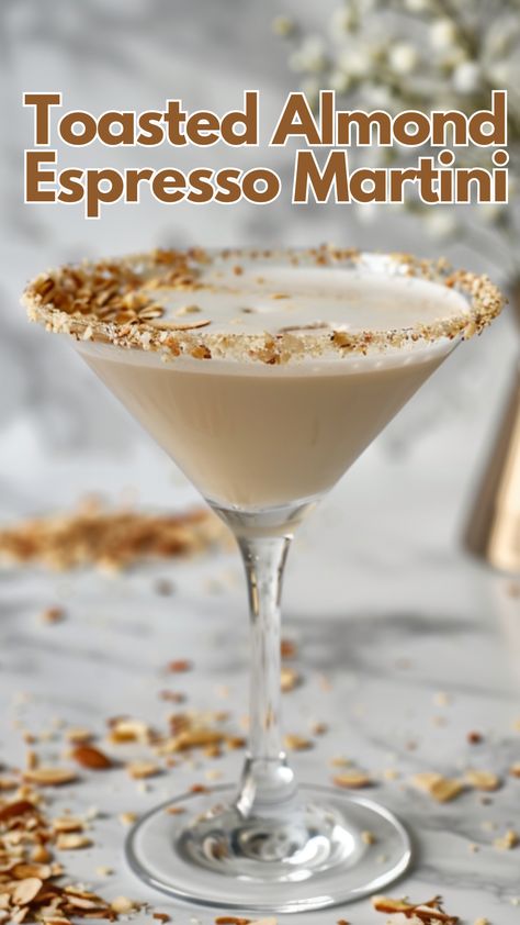 Toasted Almond Espresso Martini Amaretto Espresso Martini, Kahlua Cocktails, Martini Variations, Espresso Cocktails, Milk Cocktails, Amaretto Cocktails, Espresso Martini Recipe, Yummy Cocktails, Bar Cocktails