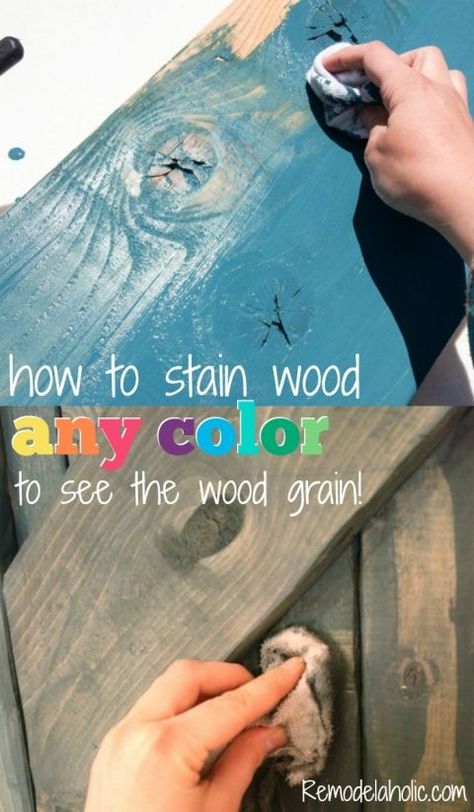 How to use paint to color wash and stain wood any color -- the wood grain still shows through @Remodelaholic How To Stain Wood, Easy Woodworking Ideas, Stain Wood, Woodworking Shows, Pallet Crafts, Paint Techniques, Diy Holz, Pallet Art, Wood Working For Beginners