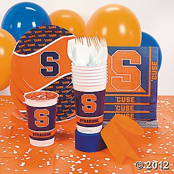 Cuse party supplies Syracuse Themed Party, White Cutlery, Orange Party, Syracuse University, Plastic Table, Curling Ribbon, Party Pack, Blue Balloons, Tailgate Party