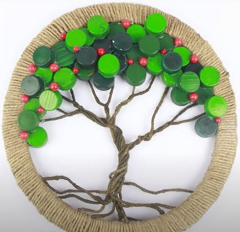 Best Out Of Waste | Plastic bottle cap craft | bonsai wall hanging idea. How To Make Cool Bonsai Tree Using recycled plastic bottle cap. Plastic Bottle Cap Crafts, Plastic Bottle Crafts Flowers, Recycled Bottle Crafts, Cap Craft, Plastic Bottle Crafts Diy, Diy Recycled Projects, Craft From Waste Material, Plastic Bottle Caps, Plastic Bottle Art