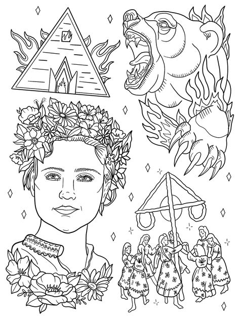 Coloring Pages From Movies, Eddie Munson Coloring Pages, Cat Kingston Tattoo, Movie Poster Coloring Pages, Midsommar Tattoos, American Horror Story Coloring Pages, Kingston Tattoo, Cat Kingston, Movie Coloring Pages