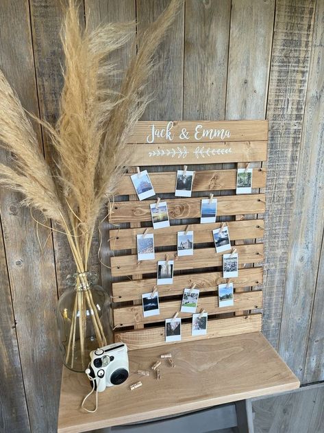 6 Best Creative Ways To Work Wooden Pallets In Your Wedding Polaroid Board, Polaroid Display, Polaroid Wedding, Rustic Wedding Photos, Polaroid Wall, Photo Polaroid, Framed Wedding Photos, Instagram Prints, Photo Corners