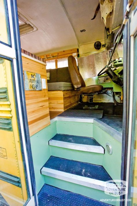 Couple's Adventure or Bust Converted School Bus Tiny Home School Bus Rv Conversion, Bus Rv Conversion, School Bus Tiny House, School Bus Camper, Converted School Bus, Converted Bus, Caravan Home, Bus Interior, Bus Living