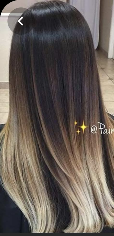 Black Hair Blonde Highlights Straight, Dark Brown To Blonde Balayage Straight Hair, Dark Hair Blonde Tips, Dark Hair With Light Tips, Bleach Ends Of Hair, Dark Hair With Blonde Tips, Dark Brown Hair With Blonde Ends, Blonde Ends On Black Hair, Black Hair With Blonde Ends