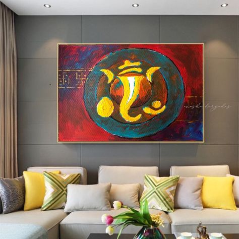 Living Room Acrylic Painting Ideas, Abstract Ganesha Painting Modern, Abstract Ganesha Painting, Ganapati Painting, Modern Ganesha, Ganesh Krishna, Ganpati Painting, Abstract Ganesha, Ganesh Painting