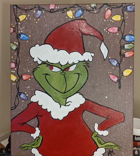 The Grinch The Grinch Christmas Painting, Grinch Easy Painting, Grinch Painting On Canvas, Grinch And Max Painting, Grinch Acrylic Painting, Grinch Canvas, Grinch Painted On Wood, Grinch Painting, The Grinch