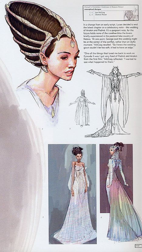 Padmé wedding dress concept art Ian Mccaig, Iain Mccaig, Costume Design Sketch, S Wedding Dress, Star Wars Fashion, Star Wars Concept Art, Padme Amidala, Star Wars Costumes, 캐릭터 드로잉