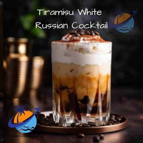 Hot White Russian Cocktail, Tiramisu White Russian Cocktail, Amaretto White Russian, Fall And Winter Cocktail Recipes, Tiramisu White Russian, Tiramisu Cocktail Recipe, Christmas White Russian Cocktail, Winter White Russian, White Russian Variations