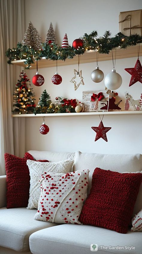 15 Small-Space Christmas Decor Hacks for Living Rooms - The Garden Style Decor For Console Table, Jingle Bell Decor, Console Table Christmas Decor, Christmas Decor Hacks, Kids Christmas Decorations, Christmas Decorations Table, Bell Decor, Table Christmas Decor, Christmas Decor Trends