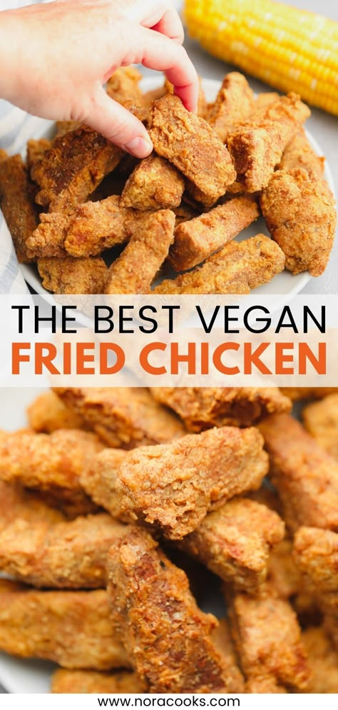 Vegan Chicken Tenders, Nora Cooks Vegan, Vegan Chicken Recipes, Pescatarian Lifestyle, Seitan Chicken, Veggie Meat, Nora Cooks, Vegan Meat Recipe, Vegan Pepperoni