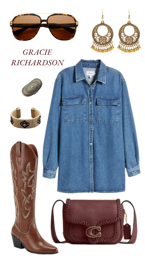 Country Modern Outfits, Nashville Outfit Inspo Fall, Neutral Boho Outfits, Cute Rodeo Outfits For Women Winter, Nfr Outfits Plus Size, Neutral Cowgirl Outfit, Plus Size Country Concert Outfit Ideas, Denim On Denim Cowgirl Outfit, Western Influence Fashion