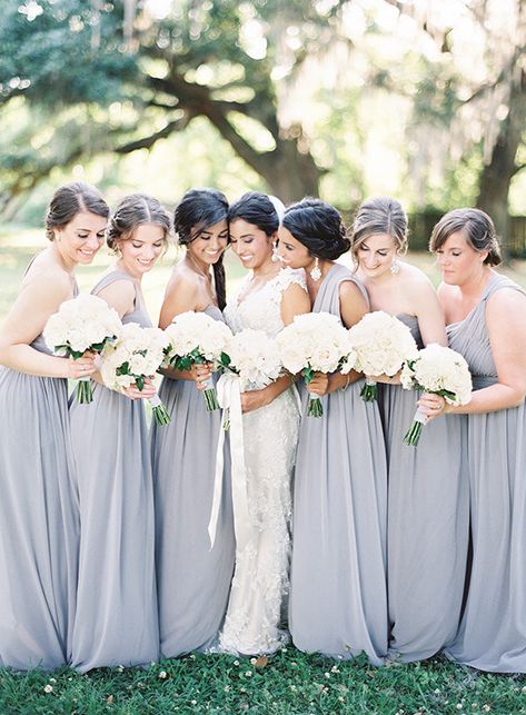 Still searching for your wedding color palette? How about gray? Yes, gray. This elegant and sophisticated color became more and more popular for weddings. And it is great alternative to traditional white that sometimes can be really boring. With gray everything will look modern, feminine and also more interesting. From Gray Wedding Theme, Bridesmaid Color Scheme, Grey Wedding Theme, Grey Bridesmaids, White Wedding Theme, Bridesmaid Colors, Gray Wedding, Grey Color Palette, Cream Wedding