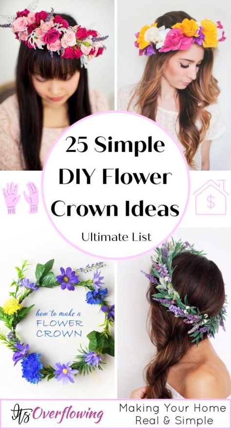 Diy Flower Crown Tutorial, Diy Flower Crowns, Simple Flower Crown, Flower Crown Tutorial, Diy Floral Crown, Silk Flower Crown, Flower Headband Diy, Flower Head Wreaths, Diy Corsage