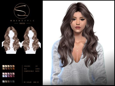 The Sims Resource - Long wavy hairstyle 05012024 Maxis Match Cc Folder, Flowy Hair, Sims 4 Hair Male, Ts4 Hair, Sims 4 Piercings, Mod Hair, Play Sims 4, Sims 4 Cas Mods, Wavy Hairstyle