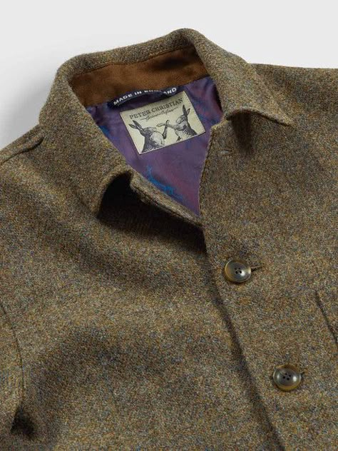 Men's Lichen Green Harris Tweed Chore Jacket | Peter Christian Workwear Fashion Men, Casual Tweed Jacket, Tweed Jacket Men, Boxing Hares, English Clothes, Epic Clothes, Harris Tweed Jacket, Dapper Outfit, Mens Business Casual Outfits