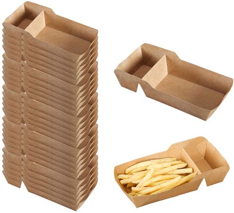 Amazon.com: Leepro Food Tray Boats with Dip Pocket, Disposable Kraft Paper French Fries Box with Compartment Holder for Ketchup, Sauce, Food Serving Trays for Birthday, Party, Food Trucks, Restaurant (100): Kitchen & Dining Fries Packaging, Fry Box, Takeaway Packaging, Packaging Snack, Disposable Food Containers, Food Business Ideas, Food Kiosk, Food Box Packaging, Food Truck Business