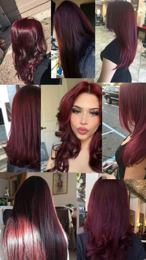 Coloured Streaks In Hair, Streaks In Hair, Red Hair Looks, Cherry Red Hair, Wine Red Hair, Beauty Hair Color, Red Hair Inspo, Wine Hair, Cherry Hair