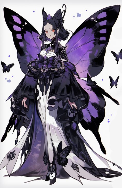 Butterfly Dnd Character, Butterfly Anime Character, Butterfly Oc Art, Valkyrie Character Design, Butterfly Fairy Art, Butterfly Girl Art, Butterfly Character Design, Butterfly Wings Drawing, Fairy Character Design