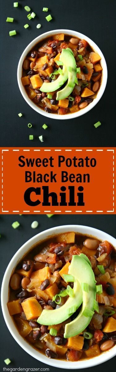 My favorite chili!! EASY Sweet Potato Black Bean Chili spiked with cumin and smoked paprika. So comforting and healthy! #vegan #chili Chili With Quinoa, Cheapest Meals, Black Bean Chili Recipe, Sweet Potato Black Bean Chili, Chili Recipe With Black Beans, Potato Chili, Quinoa Chili, Sweet Potato Black Bean, Easy Sweet Potato