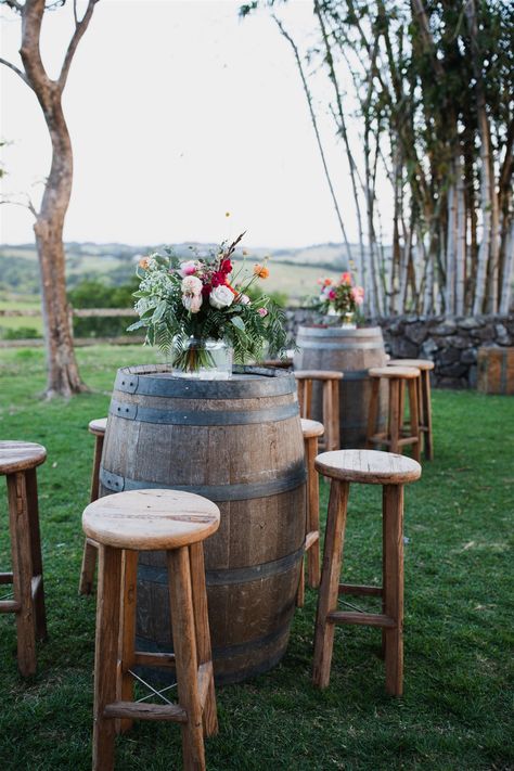 4 Tips to Styling a Cocktail Reception — THE WEDDING SHED | HIRE & STYLE Cocktail Styling, Wedding Cocktail Tables, Cocktail Table Decor, Farm Wedding Reception, Shed Wedding, Wine Barrel Table, Cocktail Wedding Reception, Deco Champetre, Backyard Reception