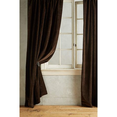 Anthropologie Matte Velvet Curtain ($238) ❤ liked on Polyvore featuring home, home decor, window treatments, curtains, brown, anthropologie, brown curtains, brown velvet curtains, velvet drapery and velvet window treatments Brown Velvet Curtains, Brown Curtains, Dining Room Curtains, Velvet Drapes, Window Treatments Curtains, Pinch Pleat Curtains, Custom Drapery, Pleated Curtains, Velvet Curtains