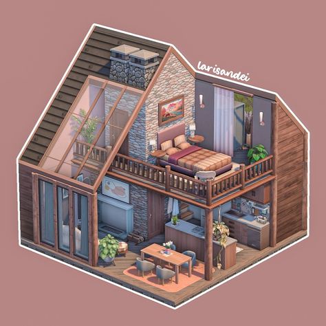 🌸Larisandei | The Sims 4 builds (@larisandei) • Instagram photos and videos The Sims 4 Builds, Sims 4 Loft, Sims 4 Builds, Sims 4 Cottage, Sims 4 Houses Layout, Cottage Loft, Small House Blueprints, Tiny Loft, Sims Freeplay Houses