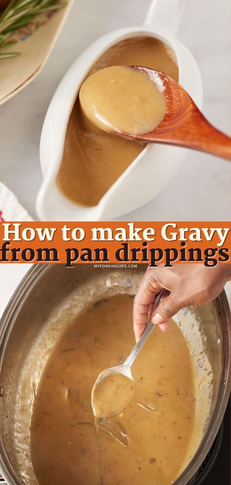 Make Gravy From Drippings, Gravy Recipe No Drippings, Gravy From Drippings, Thanksgiving Gravy Recipes, Best Turkey Gravy, Turkey Gravy From Drippings, Homemade Turkey Gravy, Making Turkey Gravy, Homemade Gravy Recipe