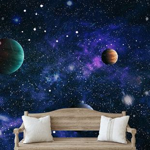 Sunday School Decorations, Space Themed Bedroom, 3d Wall Murals, Planet Blue, Background 3d, Accent Wallpaper, Geometric Wall, Bedroom Themes, 3d Wall