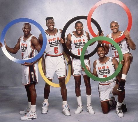 1992 Olympics  USA Dream Team Dream Team 1992, Usa Dream Team, Team Usa Basketball, Michael Jordan Photos, Olympic Basketball, Karl Malone, Patrick Ewing, Olympic Rings, Michael Jordan 23