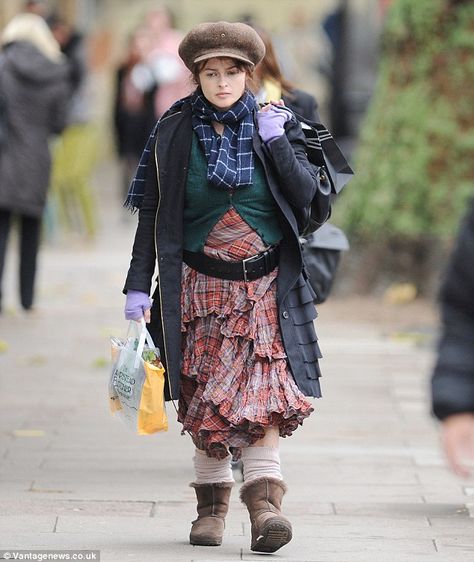 Helena Bonham Carter Outfits, Helena Bonham Carter Style, Wings Of The Dove, Socks With Shoes, Celebrities Eating, Quirky Outfits, Helen Bonham, Helena Carter, British Icons