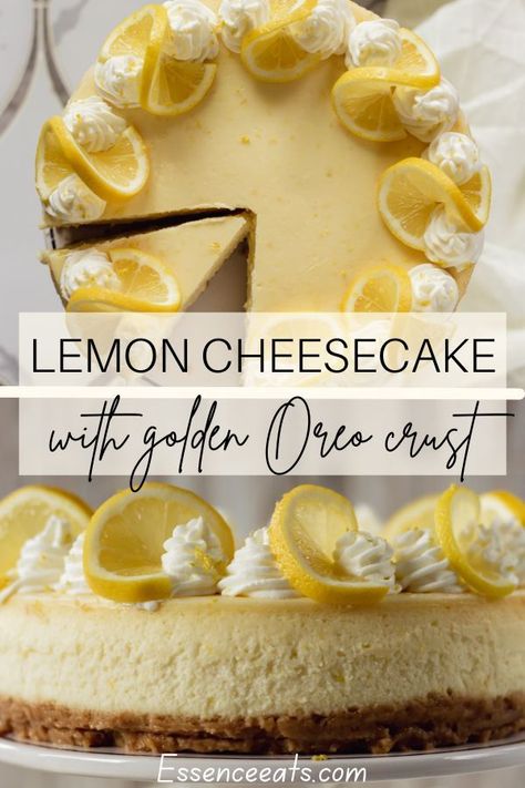 2 hours · Vegetarian · Serves 10 This lemon cheesecake was so good! I loved the golden oreo crust so much! You need to make!! Golden Oreo Crust, Light Cheesecake, Lemon Cheese, Golden Oreo, Cheesecake Crust, Fluffy Light, Easy Dessert Recipes Quick, Oreo Crust, Quick Easy Desserts