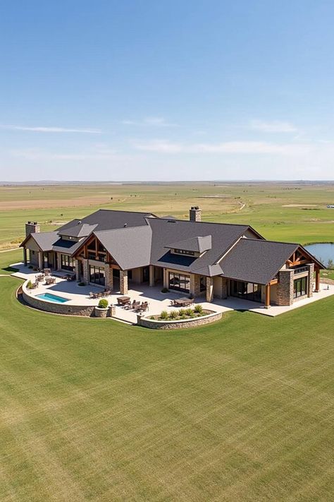 45 Charming Ranch Style Homes That Embrace Simplicity Building A Ranch Style House, Dream Home On Acreage, Wood Ranch House, Ranch Luxury Homes, Ranch Home Design Plans, Homes For Large Families, Luxury Ranch House Plans Dream Homes, Custom Ranch Style Homes, Mountain Barndominium Ideas